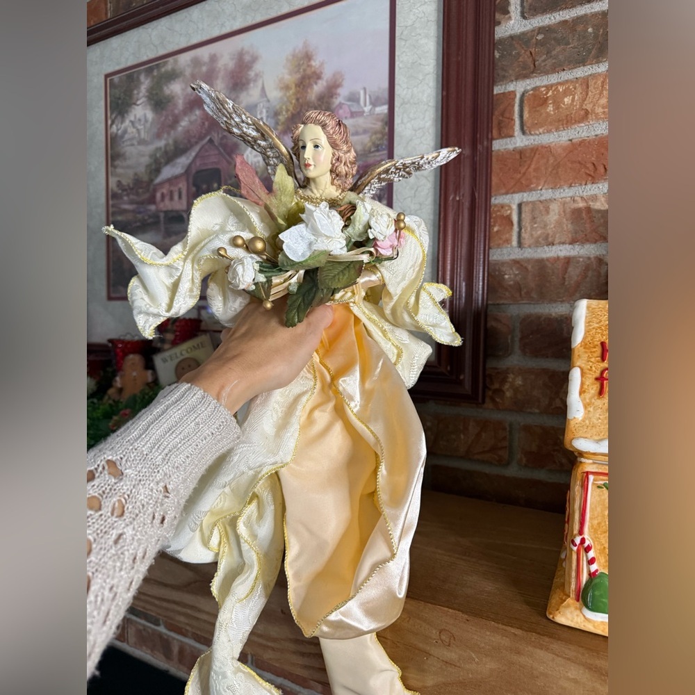 Vintage 1993 Large Porcelain Elegant Cream and Gold Angel Figurine